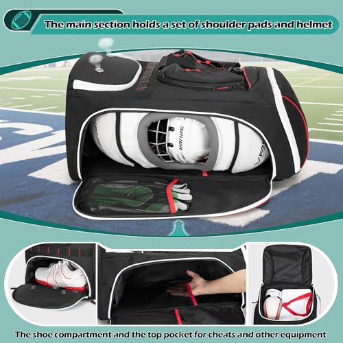 Smasrob Football Bag for Equipment with External Ball Holder, Insulated Pocket and Fence Hooks, Football Backpack for Youth and Adult - color: Black