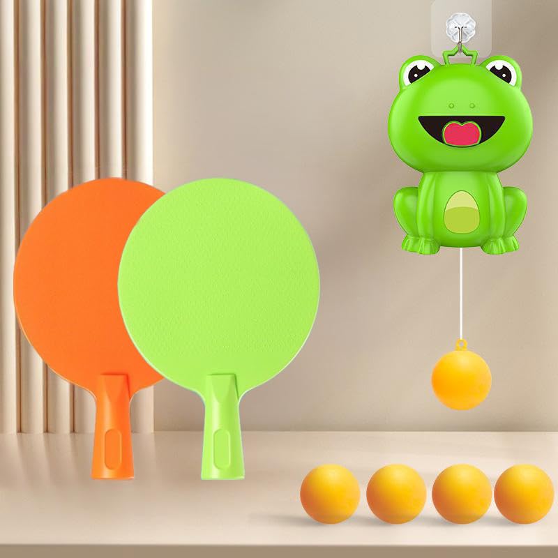 Hanging Table Tennis Trainer Portable Set,1 Pcs 5 Balls Frog Door Pong Game for Kids with Racket and Balls, Adjustable Hanging Table Tennis Trainer