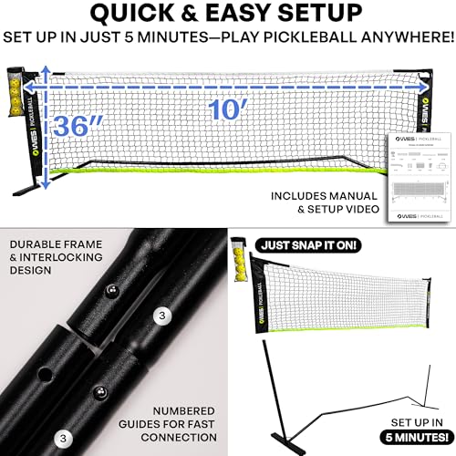 10ft Mini Pickleball Net Set – Half Court Pickleball Net with Ball Holder, Premium Travel Bag & 4 Pickleballs – Easy Setup, Heavy-Duty Frame & Reinforced Fabric Net for Driveway