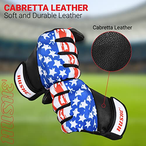 Hushe' American Flag Batting Gloves Softball Batting Gloves USA Flag Baseball Batting Gloves Youth Batting Gloves Baseball Batting Gloves Youth Kids Batting Goves Adults Unisex - size: Large, style: Adult