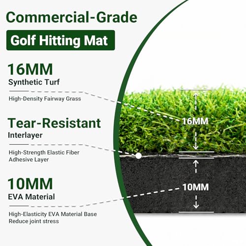 Large Golf Hitting Mat 5x4ft Indoor Outdoor Backyard, Thick Golf Practice Mat with Phone Slot & Ball Tray, Heavy Duty Artificial Turf Driving Range Golf Simulator Mat with Alignment Line - color: 5x4ft26mm
