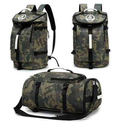 Floral gym duffel bag backpack, fashion wrestling bag,with shoe compartment, 4 kinds of back method waterproof travel sports walking laptop Lightweight (A-Camouflage) - color: A-Camouflage