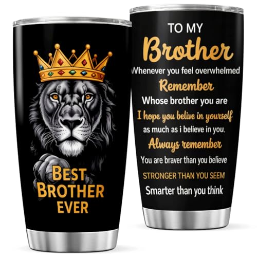 CUBICER Best Brother Ever Lion Design Stainless Steel Tumbler 20 Oz Inspirational Gift For Men Birthday Christmas Bottle Hot Heat Outdoor Iced Insulated Cool Coffee Tea Drink Mug Travel - color: Brother Motivation 0U