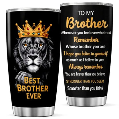 CUBICER Best Brother Ever Lion Design Stainless Steel Tumbler 20 Oz Inspirational Gift For Men Birthday Christmas Bottle Hot Heat Outdoor Iced Insulated Cool Coffee Tea Drink Mug Travel - color: Brother Motivation 0U
