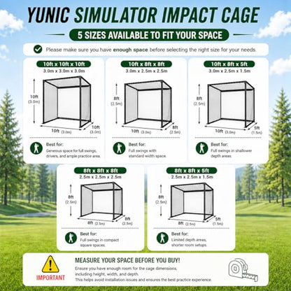 YUNIC Golf Driving Cage with Metal Frame - Choose Standard Hitting Target or Simulator Impact Screen - size: 8'(W) x8'(H) x8'(D), style: Simulator Impact Cage