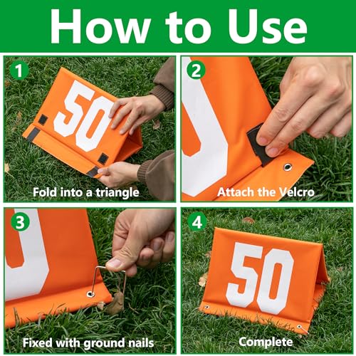 Set of 11 Standing Football Yard Markers, High Visibility Football Field Line Signs with Carrying Bag, Orange Field Yard Markers for Sport Training Equipment