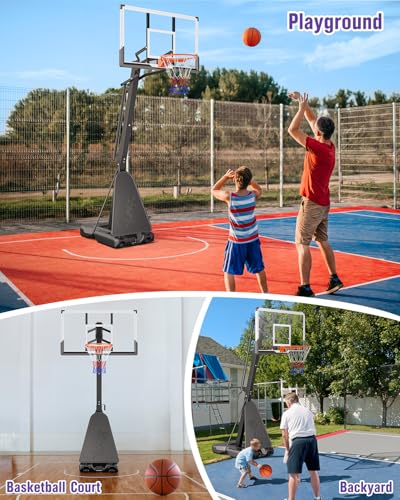 TONBUX Basketball Hoop Outdoor 44/48/54 Inch PC Backboard, 10FT Adjustable Basketball Goal, Portable Basketball Hoop for Kids/Teens/Adults in Backyard, Driveway and Indoor
