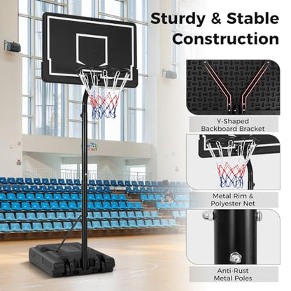 Goplus Portable Outdoor Basketball Hoop, 6.9-8.5 FT Adjustable Basketball Goal System w/Fillable Base, Shatterproof PC Backboard, Transport Wheels for Kids Teens Youth in Backyard Driveway Indoor