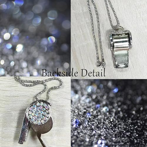 Metal Crystal Rhinestone Whistle - Shining Bling With Chain for Referees, Coaches, Teachers, Police, Training (Silver)