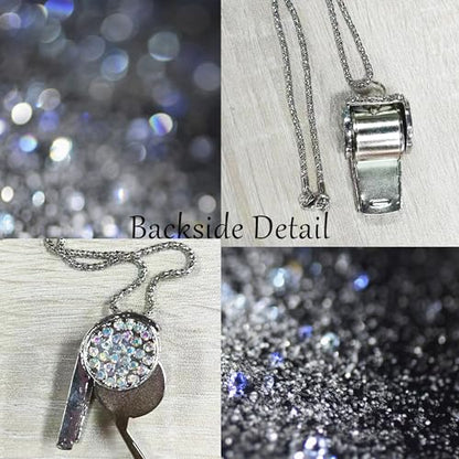 Metal Crystal Rhinestone Whistle - Shining Bling With Chain for Referees, Coaches, Teachers, Police, Training (Silver)