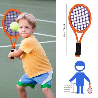 Kids Tennis Racket for Baby,Child and Kids Age 3~15,Toddler Tennis Racket Set Including 4 Shuttlecocks,2 Tennis Balls,2 Foam Balls and 1 Carrying Bag - color: Deep Orange-Green