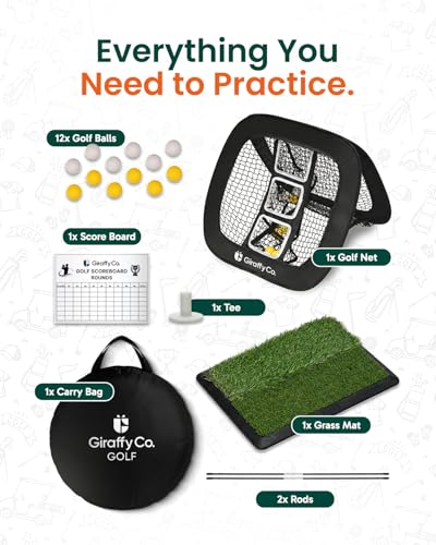 Golf Chipping Net Set with Mat & Practice Balls - Pop-Up 3-Target Chipping Net, Scoring Board, Tee & Carry Bag - Indoor/Outdoor Backyard Short Game Training Aid