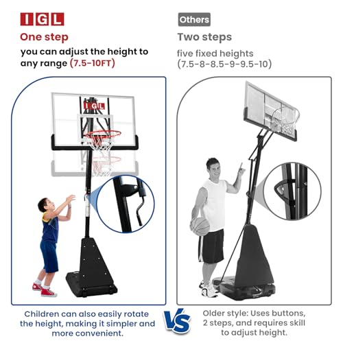 IGL Basketball Hoop Outdoor with 52 Inch Shatterproof Backboard, 10FT Height Portable Basketball Hoop Outdoor, Adjustable Basketball Goal System