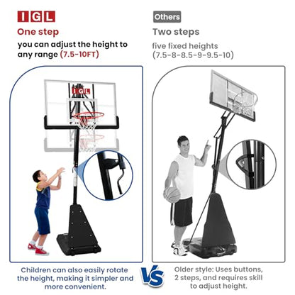 IGL Basketball Hoop Outdoor with 52 Inch Shatterproof Backboard, 10FT Height Portable Basketball Hoop Outdoor, Adjustable Basketball Goal System