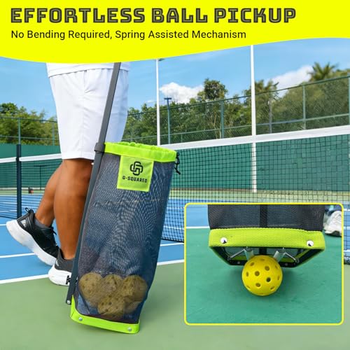 Lightweight Tennis Ball Hopper – Holds 50+ Tennis Balls or 40+ Pickleballs | Durable Steel Frame | Portable Adjustable Ball Picker for Hard Court, Clay, Grass - color: Green