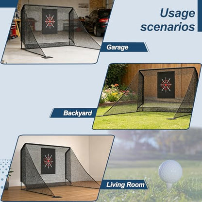 10x7FT Golf Simulator Enclosure Net with Side Barriers - Low-Noise Silk Target, Ball Collection Area, Carry Bag & Sandbags | Indoor/Outdoor Golf Hitting Net for Backyard Driving Chipping