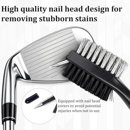 1pcs Golf Club Brush Groove Cleaner with Cover, Double-Sided Golf Cleaning Brush with Retractable Carabiner Clip for Golf Bag