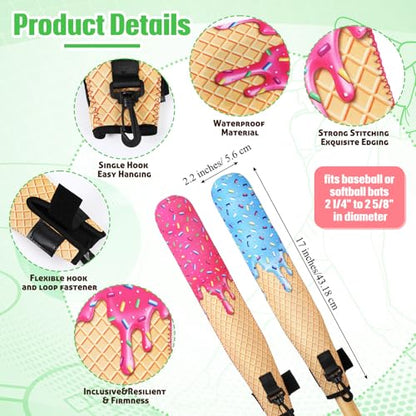Soulchen Ice Cream Baseball Bat Sleeves 17 x 2.2 Inch Cross Softball Bat Warmers Cover with Hook Lightweight Sleeve Protector Cover