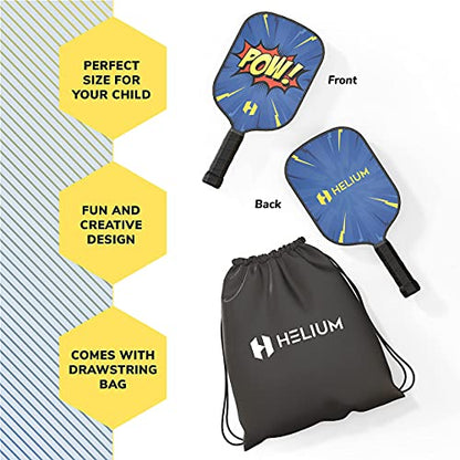 Helium Pickleball Paddle for Kids – Child Size Paddle for Children 12 and Under, Lightweight Honeycomb Core, Graphite Strike Face, Pickleball Paddle & Drawstring Bag - POW! - style: 1 Paddle Set