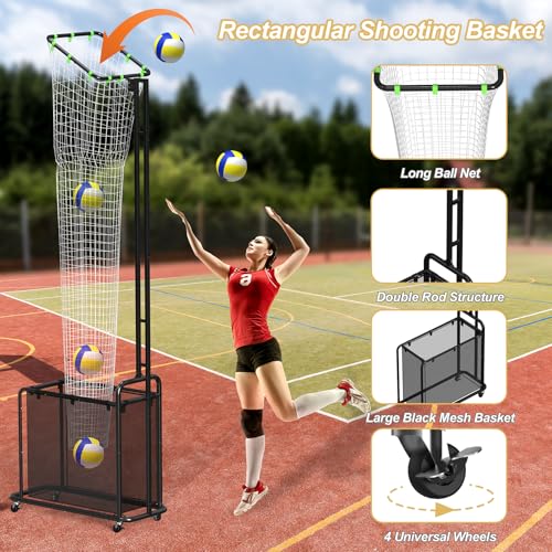 Volleyball Setter Training Equipment, Setting Trainer Net with Target Hoop, 5 Angles Adjustable, Height Adjustable for Serving Spiking Drills System with Ball Collection Bag