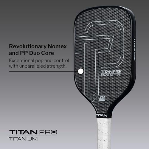 Titan Pro Titanium Carbon Fiber Pickleball Paddle – T700 Carbon Fiber Face, Electroplated Titanium, Nomex Duo Core, USA Pickleball Approved, 14mm & 16mm – Intermediate to Advanced Players