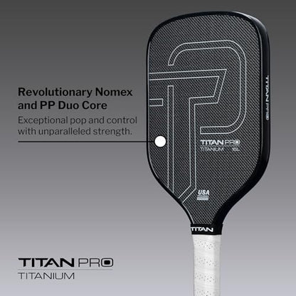 Titan Pro Titanium Carbon Fiber Pickleball Paddle – T700 Carbon Fiber Face, Electroplated Titanium, Nomex Duo Core, USA Pickleball Approved, 14mm & 16mm – Intermediate to Advanced Players