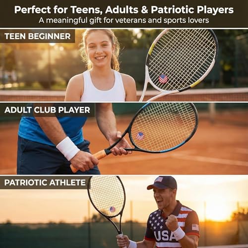 American Flag Tennis Racket Dampener: Silicone Tennis Vibration Shock Absorbers - USA Patriotic Racquet Damper for Sporter, Tennis Accessories (10 Pack)