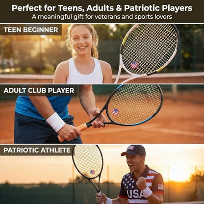 American Flag Tennis Racket Dampener: Silicone Tennis Vibration Shock Absorbers - USA Patriotic Racquet Damper for Sporter, Tennis Accessories (10 Pack)