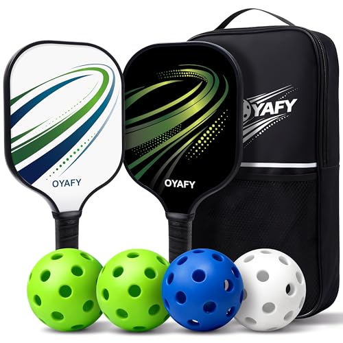 Pickleball Paddles Set of 2, Fiberglass Pickleball Set with Pickleball Rackets 2 Pack, 4 Indoor Outdoor Balls and Carry Bag, Pickle Ball Set for Beginners, Families, Men Women & Intermediate Players - style: B&W-2