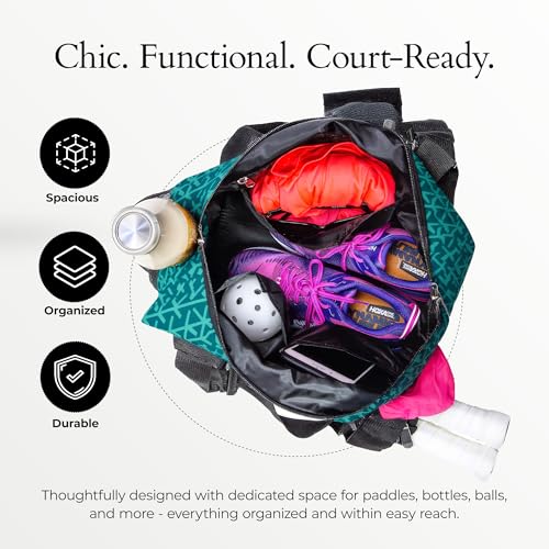 Pik’le’Ball Sport Premium Women's Pickleball Bag – Stylish and Versatile Sports Bag with Water Bottle Holder, Padded Paddle Pocket, and Spacious Design (fits 2+ Paddles!) - color: Court Couture Green