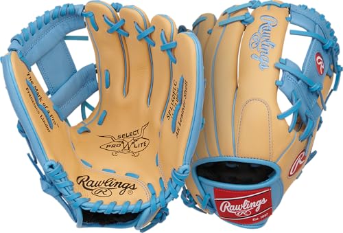 Rawlings | Select PRO LITE Youth Baseball Glove | Pro Player Models | Sizes 10.5" - 12.25" | Multiple Styles - color: Francisco Lindor | Pro I Web - Camel / Columbia Blue, size: 11.5" | Infield