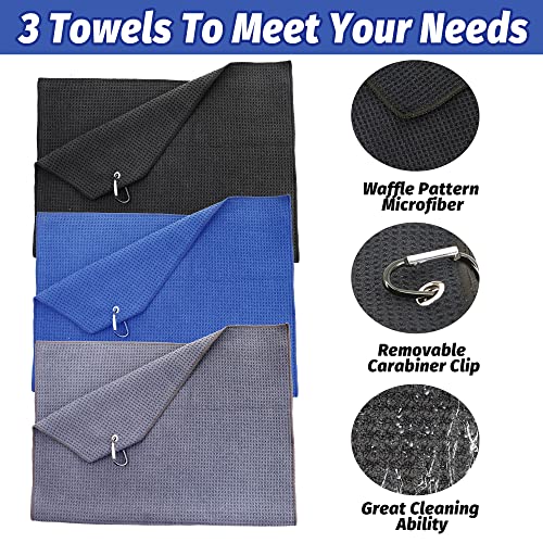 Golf Towel Set - 3 Microfiber Waffle Pattern Golf Towels & Club Brush & Divot Repair Tool, Accessories for Men & Women - color: 5 in 1 Golf Accessories