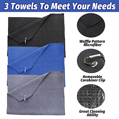 Golf Towel Set - 3 Microfiber Waffle Pattern Golf Towels & Club Brush & Divot Repair Tool, Accessories for Men & Women - color: 5 in 1 Golf Accessories