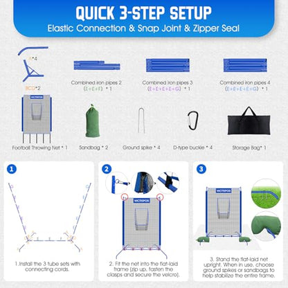 Football Throwing Net, Upgrade Heavy Duty Metal Frame Quarterback Training Equipment Throwing Machine with 1-4 Targets, Easy Setup Football Target Practice with CarryBag, Allweather Indoor Outdoor Use - size: 4 FT × 6 FT