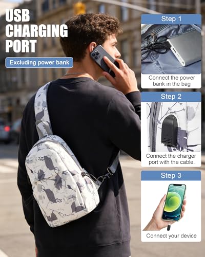 SEAFEW Small Sling Bag Crossbody Backpack Shoulder Bag for Men Women, Daypack Anti-Theft Cross Body Motorcycle Chest Bags, One Strap Tactical Backpack for Walking Biking Travel Cycling, Leaf White - color: Leaf White