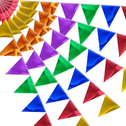 64ft Colorful Triangle Pennant Banner Flag Metallic Paper Bunting Garland for Hanging Backdrop Birthday Decorations Graduation Bachelorette Bridal Wedding Shower Valentine's Party Supplies - color: Colorful