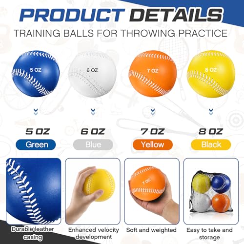 Arrowbash Weighted Softball Training Softballs Set Weighted Balls Bulk for Softball with Drawstring Bag - color: Blue,White,Orange,Yellow