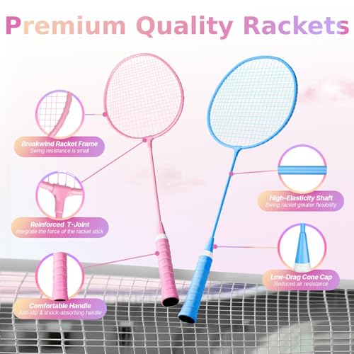 AboveGenius Badminton Rackets Set, Lightweight Badminton Set Includ 4/6 PCS Rackets, 6 Birdies, Outdoor Backyard Games, Racquets for Adults, Teens, Family Beginner - style: 4 Racket+6 Birdies