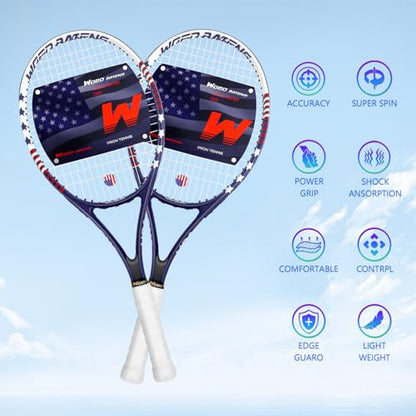 Tennis Rackets for Adults 27 Inch Tennis Racquets Set Included Tennis Racket Tennis Balls Overgrips Vibration Dampers Tennis Bag - style: 2 pack