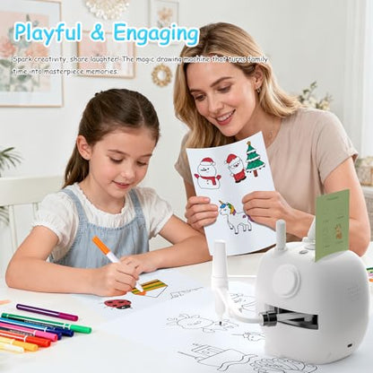Drawing Robot for Kids: Interactive Educational Toy - Auto Drawing Machine with 192 Cards & 10 Pens - Montessori Learning Gifts for 3-8 Year Old Boys Girls - color: White