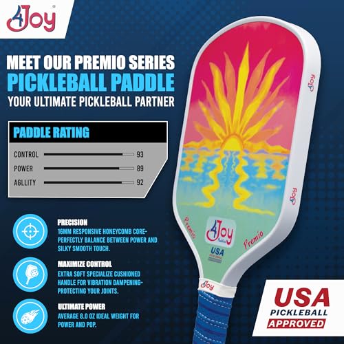 4Joy Pickleball Paddle Premio Series - Thermoformed Premium T700 Carbon Fiber Pickleball Paddless - Professional Pickleball Rackets for Women & Men - 16mm Honeycomb Core - USAP Approved - style: Union Pack: Sunset & Damask