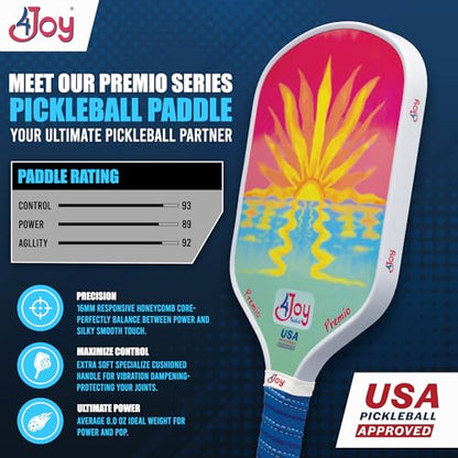 4Joy Pickleball Paddle Premio Series - Thermoformed Premium T700 Carbon Fiber Pickleball Paddless - Professional Pickleball Rackets for Women & Men - 16mm Honeycomb Core - USAP Approved - style: Union Pack: Sunset & Damask