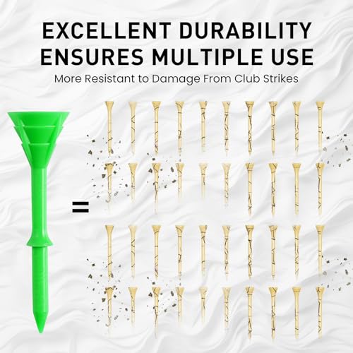 Amy Sport Golf Tees Plastic 3 1/4 inch Upgrade Unbreakable Bulk 30 Pack Reduce Friction Side Spin Durable Stable 83 mm Long Tee for Golfer Practice - color: Green