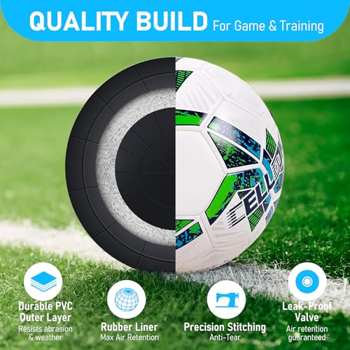 Soccer Ball Size 5 Size 4 with Pump Deflated, Official Size and Weight Long-Lasting Soccer Ball for Youth Teens Adult, Indoor Outdoor Training Practice Ball Games Sports Soccer Gifts with Mesh Bag