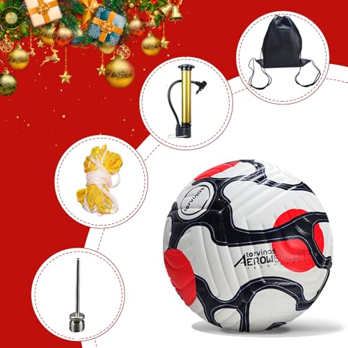 Soccer Ball Size 5,4 – Thermal Bonded Waterproof PU Leather, Professional Training & Match Ball for Youth & Adults, with Pump & Bag, Training Gift Set - color: red