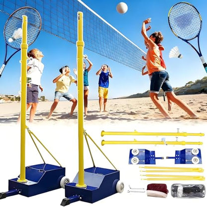 volleyball Badminton Net Frame Poles,Volleyball/Badminton Pole&Nets Package For Backyard, Volleyball Poles With Stable Base,Heavy Duty Badminton Volleyball Pole-Adjustable Height 5-6.9ft/1.55-2.1m