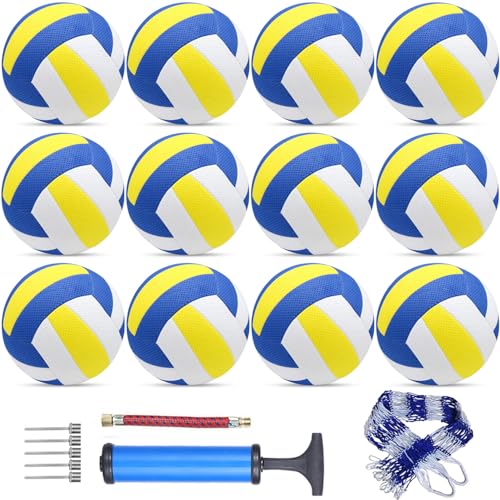 Sazoemao 6 Pack Official Size 5 Volleyball Balls Volley Ball of Synthetic Leather,Includes Ball Pump and Net Bag,Competition Volleyball for Indoor Outdoor… - color: Classic-12