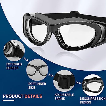 SooGree Sport Glasses for Men Women Basketball Football Sport Goggles Anti Fog Shock Collision Wearable Glasses - color: Black Frame Black Nose Pad