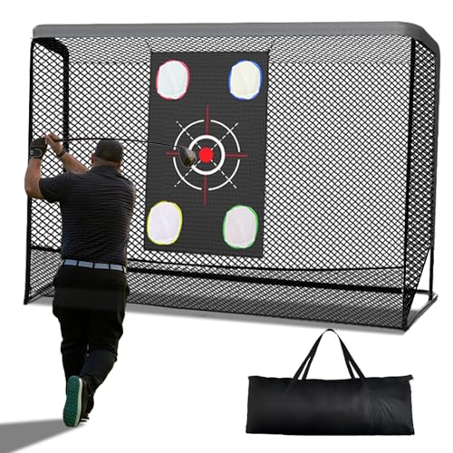 Golf Hitting Nets for Backyard Driving Real Balls 10x7ft, Heavy-Duty Steel Frame Golf Net with Target Cloth & Carry Bag for Garage, Indoor & Outdoor Driving Chipping Practice