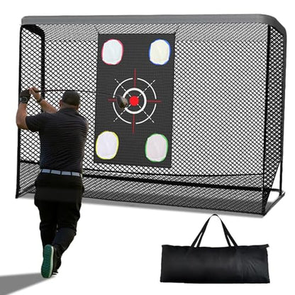 Golf Hitting Nets for Backyard Driving Real Balls 10x7ft, Heavy-Duty Steel Frame Golf Net with Target Cloth & Carry Bag for Garage, Indoor & Outdoor Driving Chipping Practice